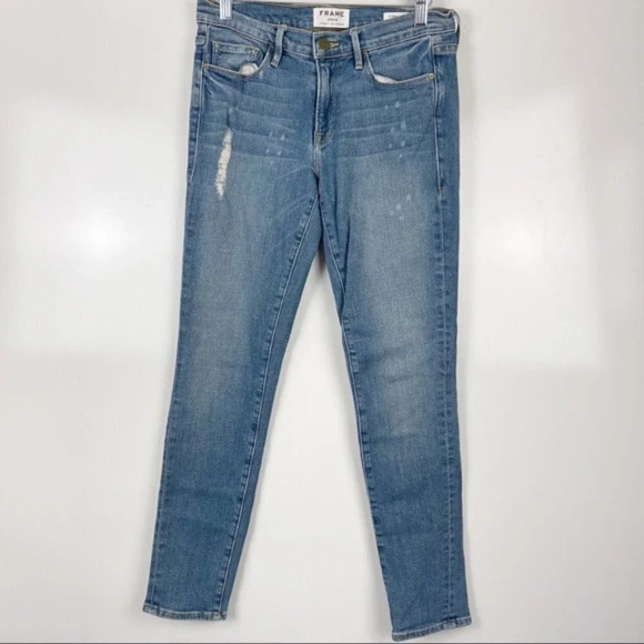 Frame Denim Le Skinny de Jeanne Distressed Mid Rise Skinny Jeans Size 27 - Picture 1 of 8